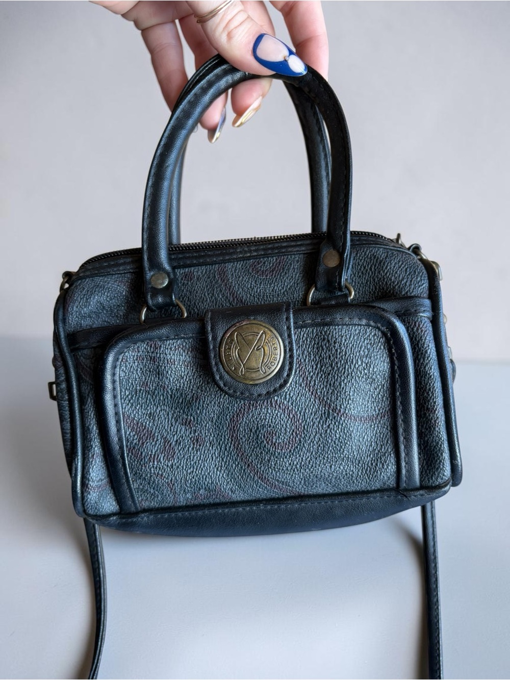 Black Leather-Trim Crossbody Satchel - Martin Robert’s 90s Y2K Handbag Paisley